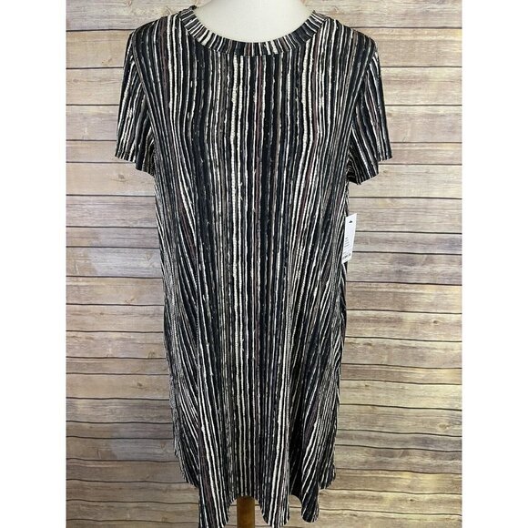 Apt 9 Large NWT Dress Striped Stretchy Liquid Knit Textured Black Brown Career - Picture 1 of 9